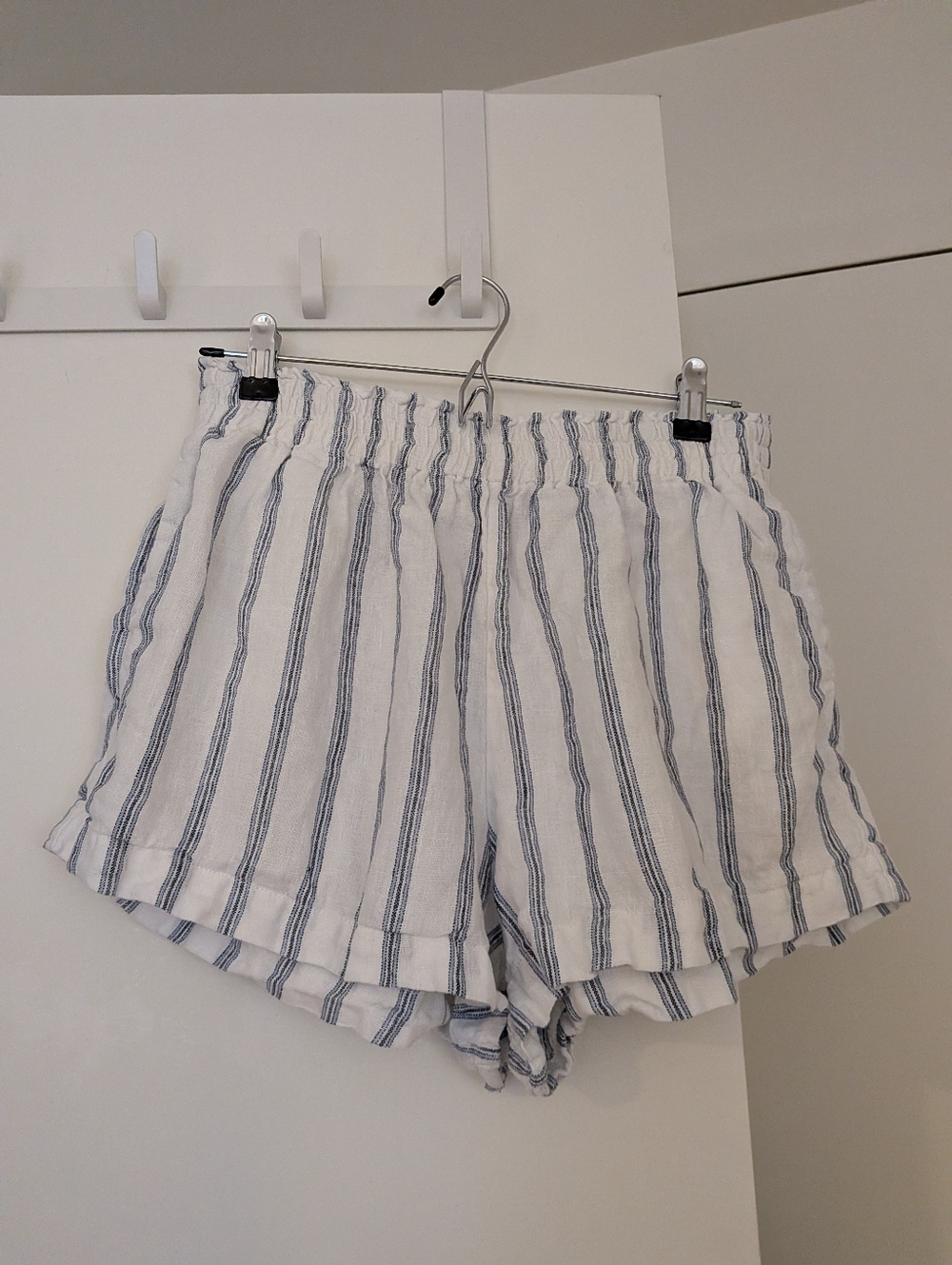 Reformation Blue And White Striped Linen Shorts